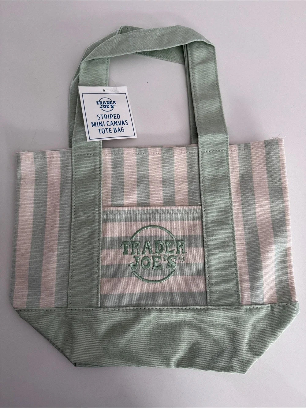 Trader Joe's Mint & Cream Striped Canvas Tote - Picture 1 of 2